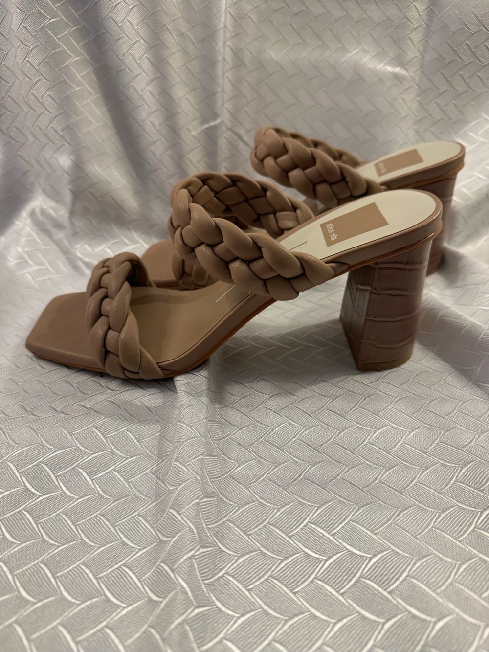 Dolce Vita New Women’s Braided Double-Strap Block Heel Mules in Taupe